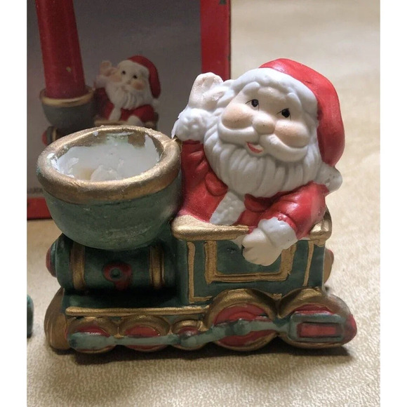 Santa Claus Candle Hugger  Candle Holders Christmas Train Vintage - Picture 2 of 8